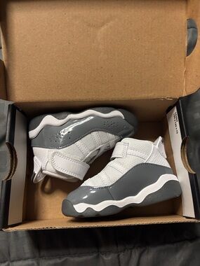 Kids White and Gray High-Top Athletic Shoes